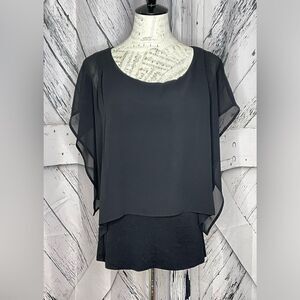 Joan Vaas Black Top Sheer Overlay S